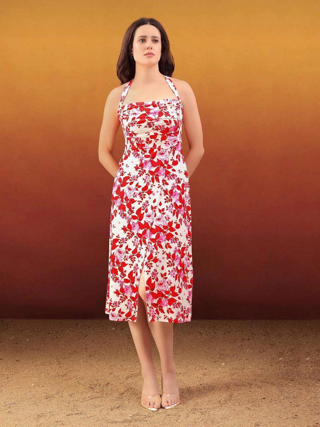 PURVAJA Women's Floral A-Line Midi Dress - Image 9