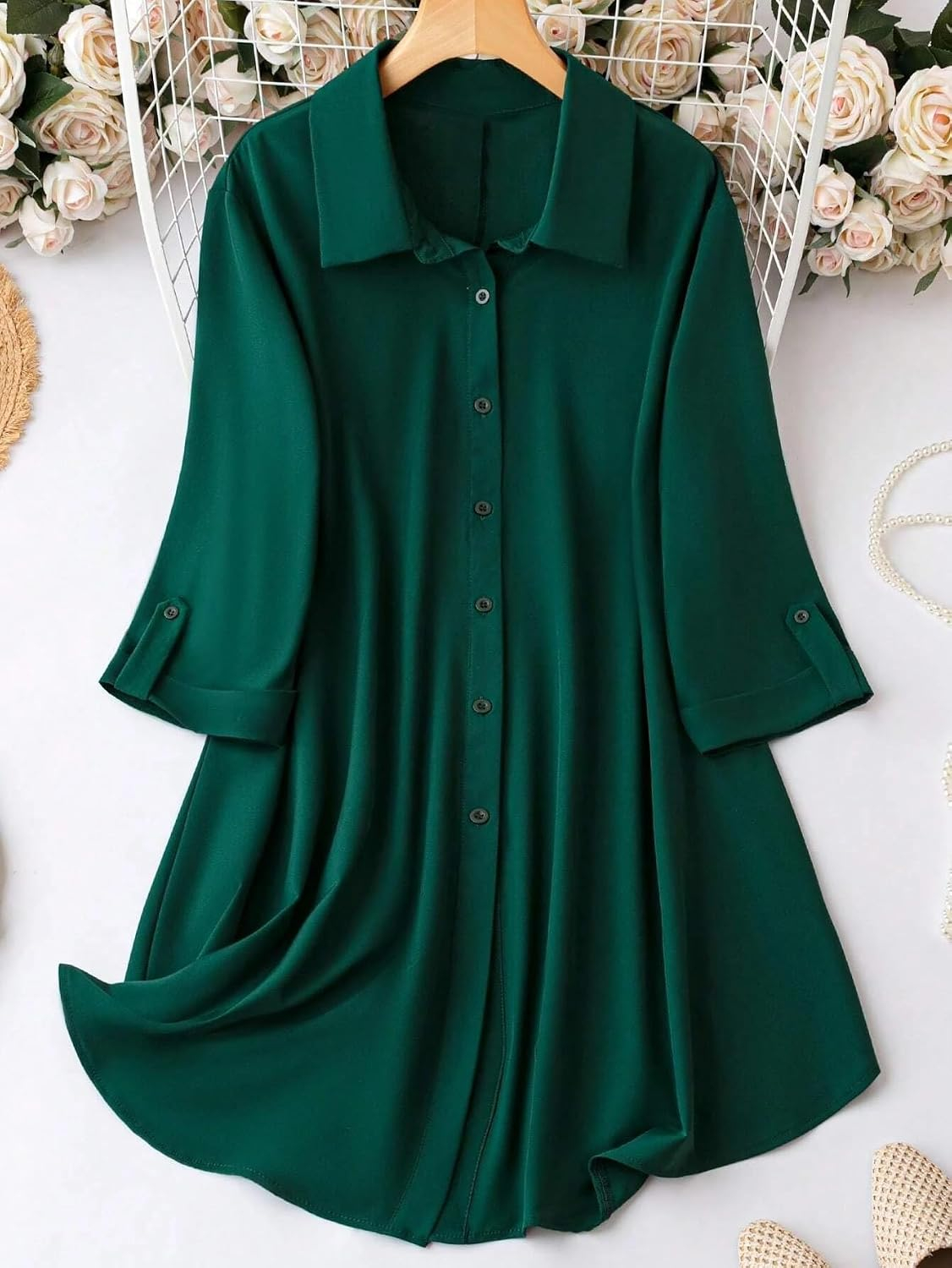 Leriya Fashion Women's Button-Down Longline Shirt Dress - Image 35