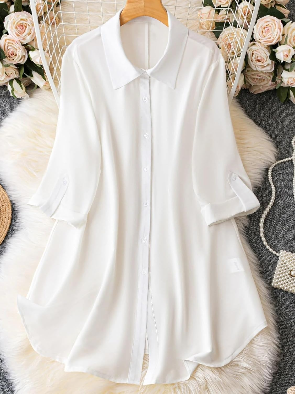 Leriya Fashion Women's Button-Down Longline Shirt Dress - Image 40