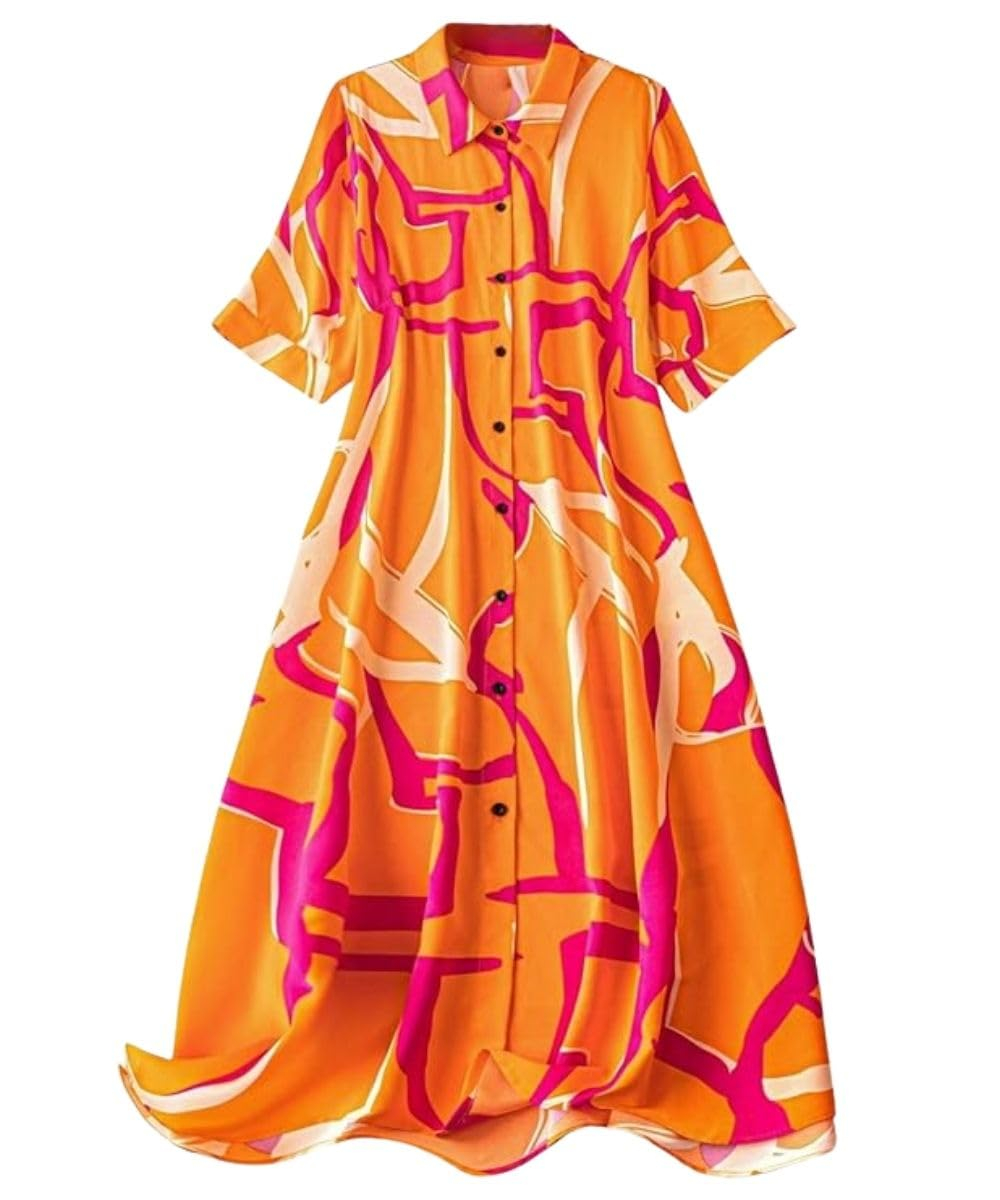 Leriya Fashion Women's Printed Button-Down Midi Dress