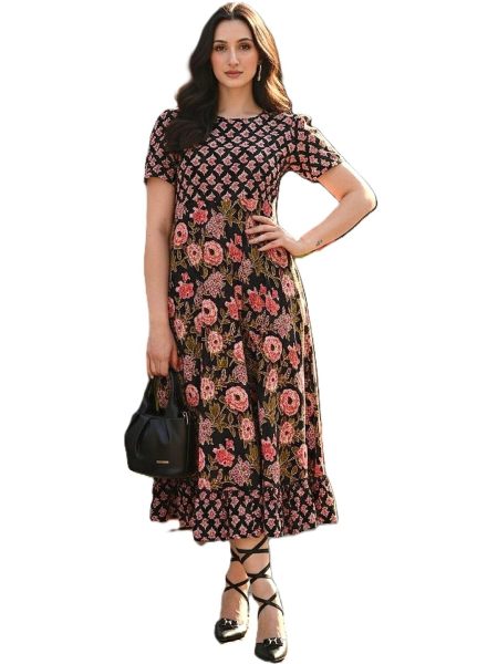 MASIYALA Women's Floral Cotton Maxi Dress