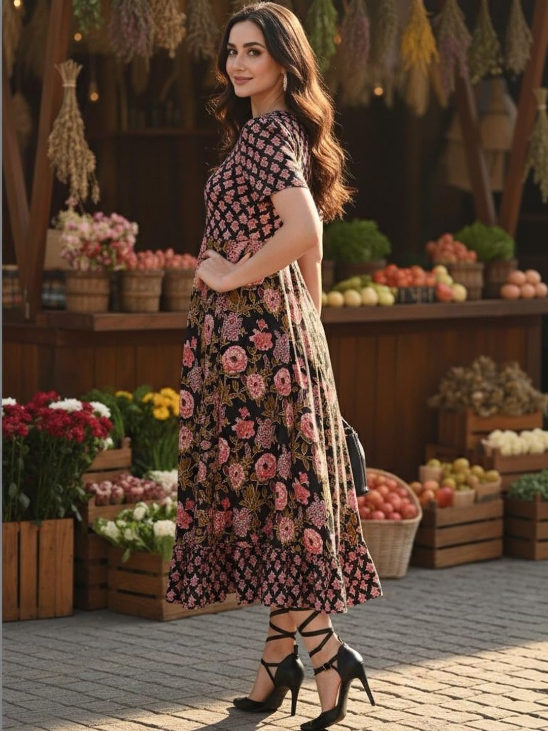 MASIYALA Women's Floral Cotton Maxi Dress - Image 2