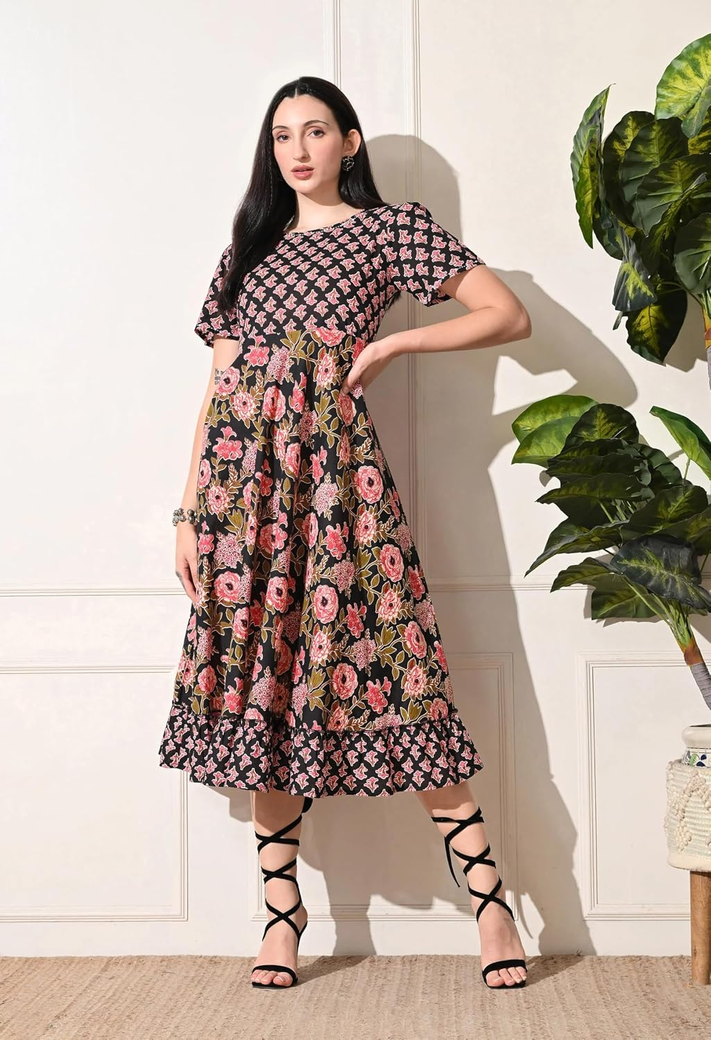 MASIYALA Women's Floral Cotton Maxi Dress - Image 3