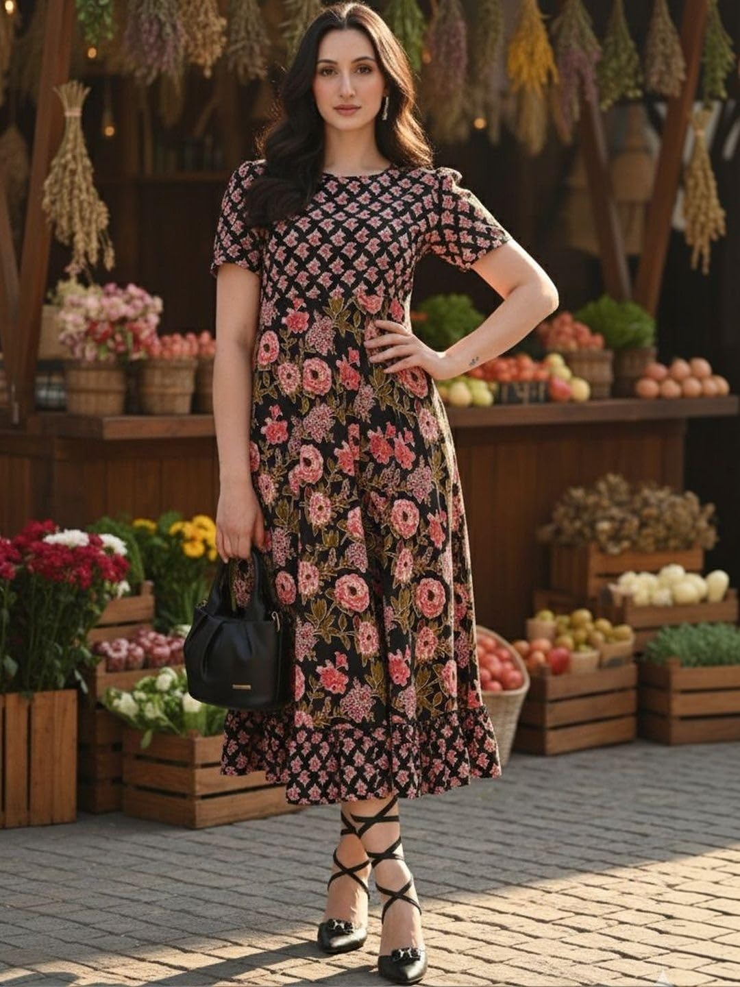 MASIYALA Women's Floral Cotton Maxi Dress - Image 5