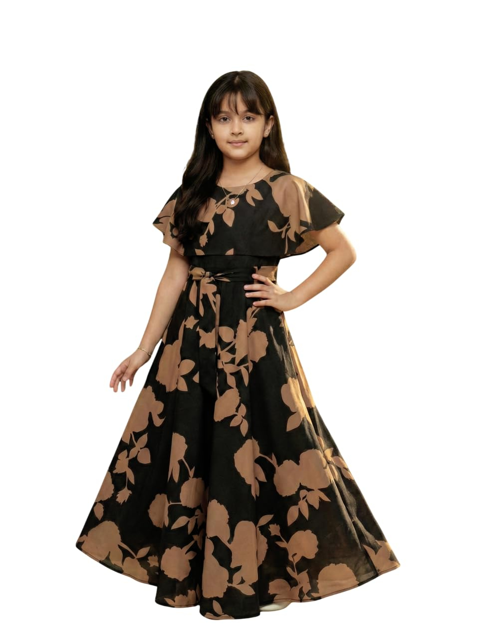 Aarya Designer Girls' Floral Cap-Sleeve Gown