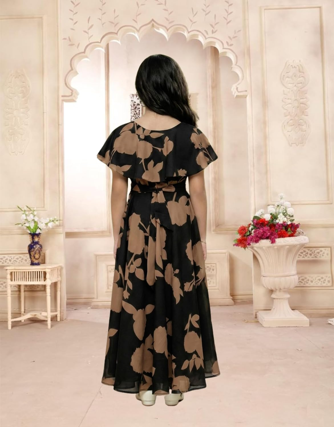 Aarya Designer Girls' Floral Cap-Sleeve Gown - Image 3