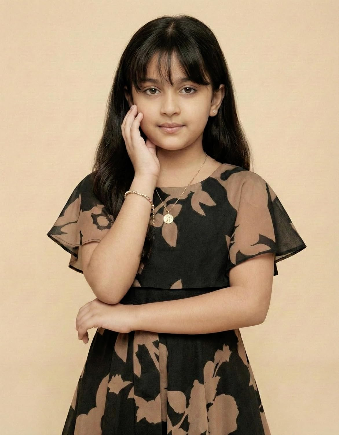 Aarya Designer Girls' Floral Cap-Sleeve Gown - Image 5
