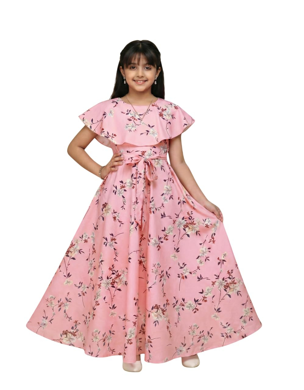 Aarya Designer Girls' Floral Cap-Sleeve Gown - Image 6