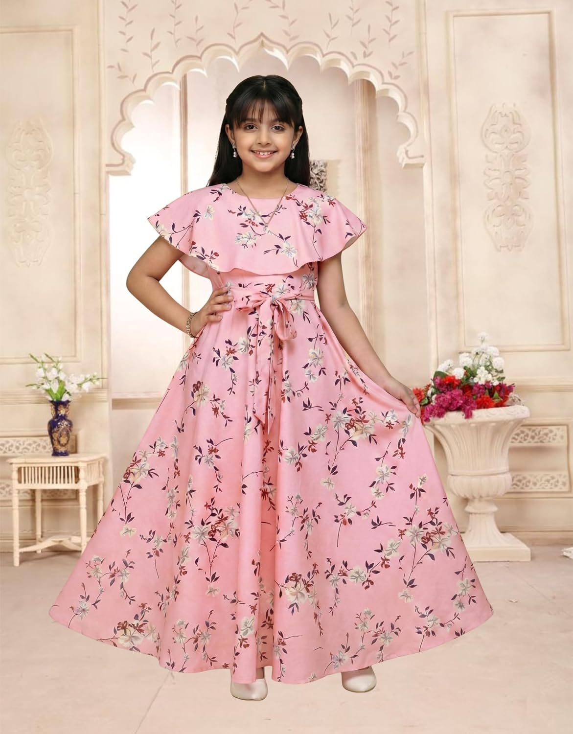 Aarya Designer Girls' Floral Cap-Sleeve Gown - Image 7