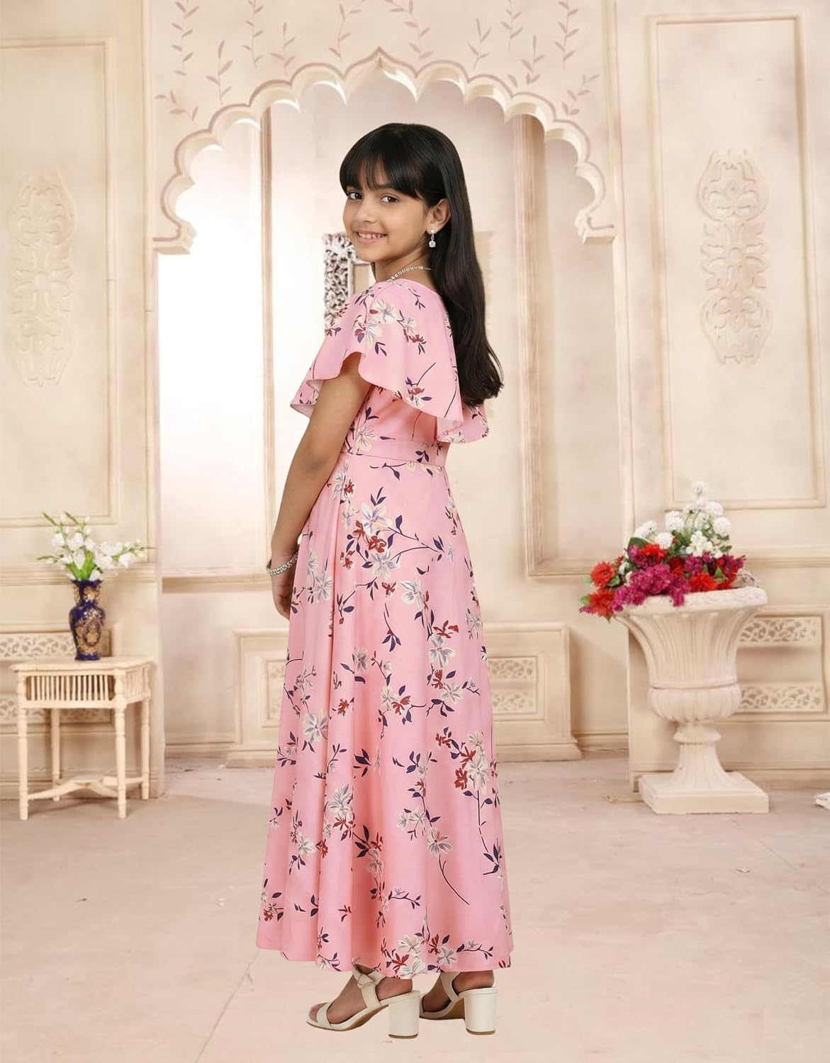 Aarya Designer Girls' Floral Cap-Sleeve Gown - Image 8