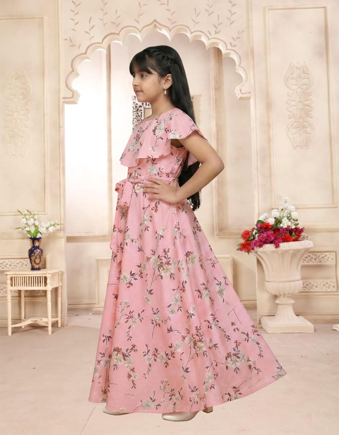 Aarya Designer Girls' Floral Cap-Sleeve Gown - Image 9