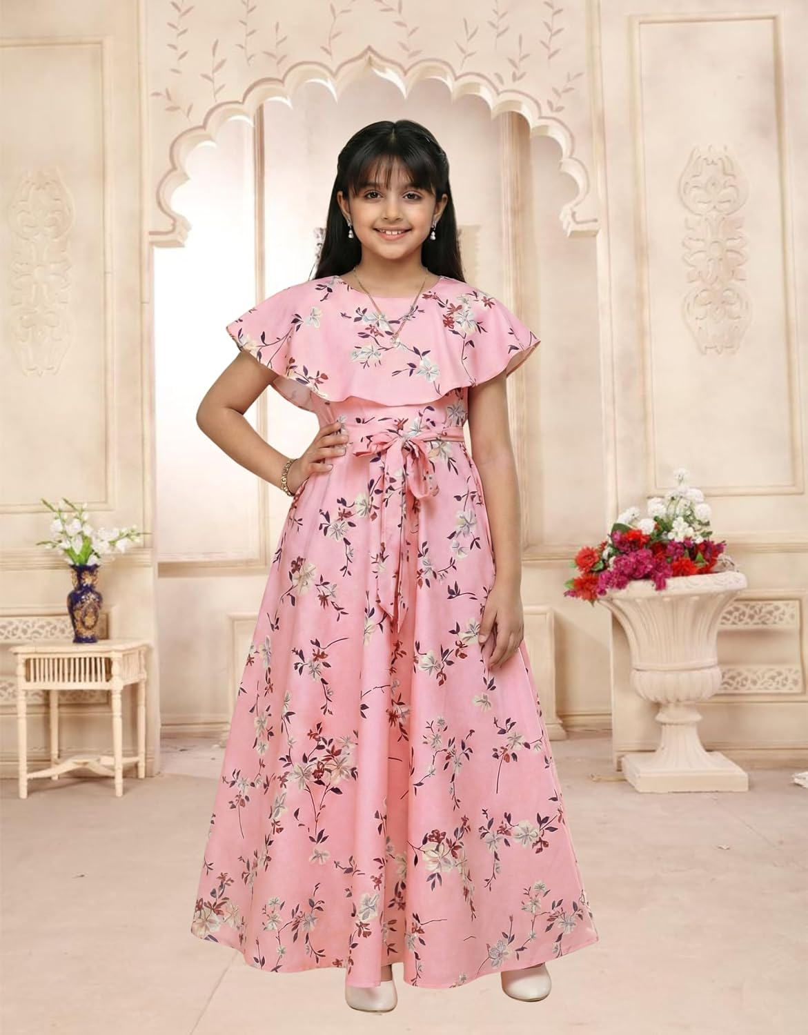Aarya Designer Girls' Floral Cap-Sleeve Gown - Image 10