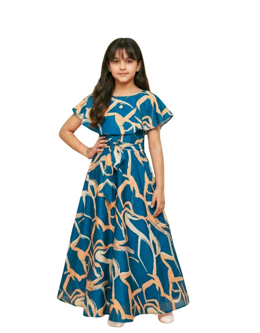Aarya Designer Girls' Floral Cap-Sleeve Gown - Image 11