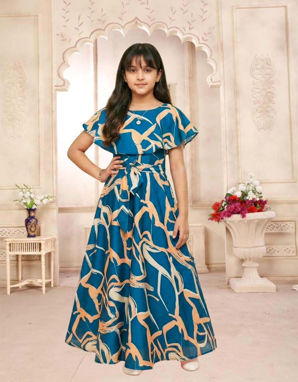 Aarya Designer Girls' Floral Cap-Sleeve Gown - Image 12