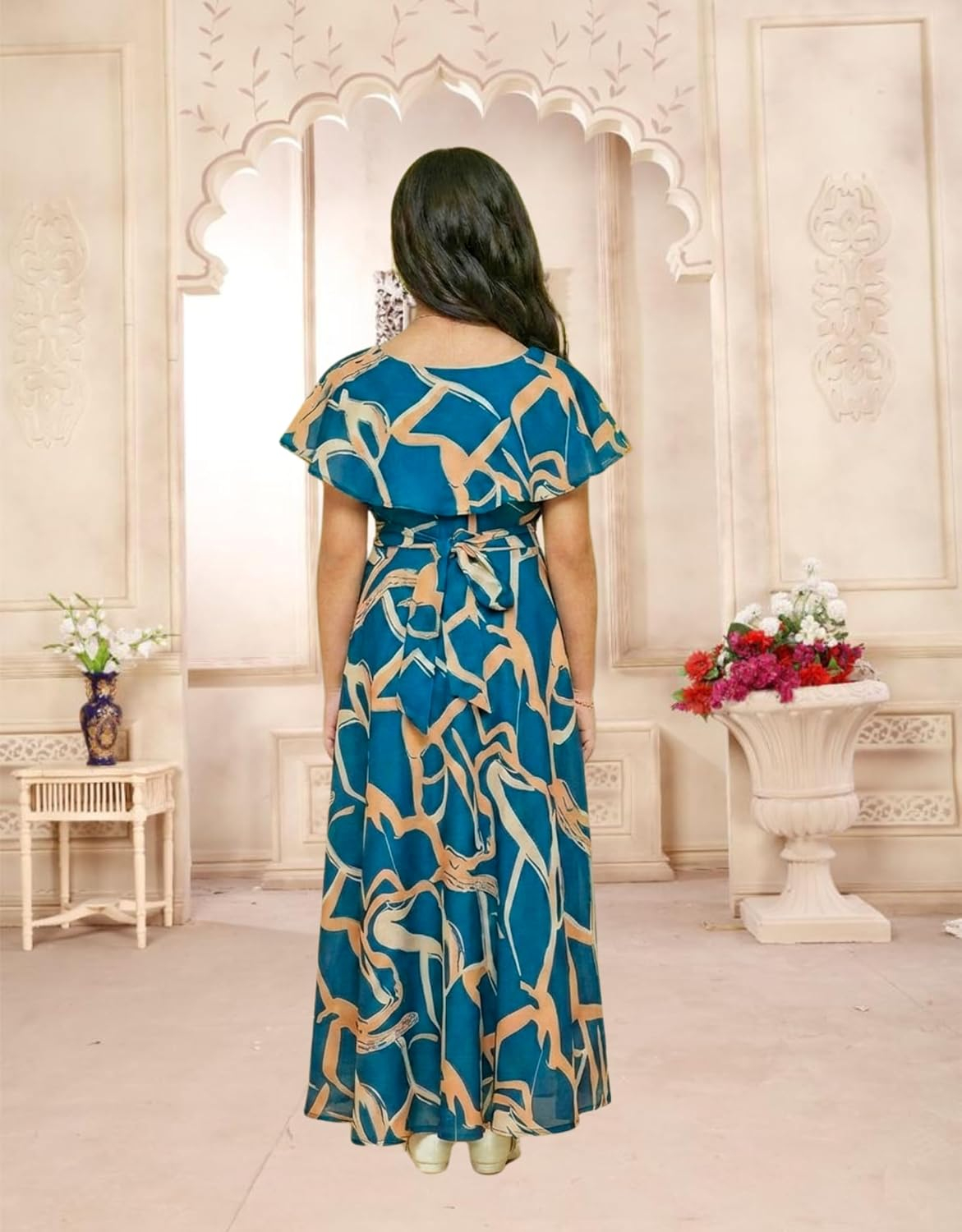 Aarya Designer Girls' Floral Cap-Sleeve Gown - Image 13