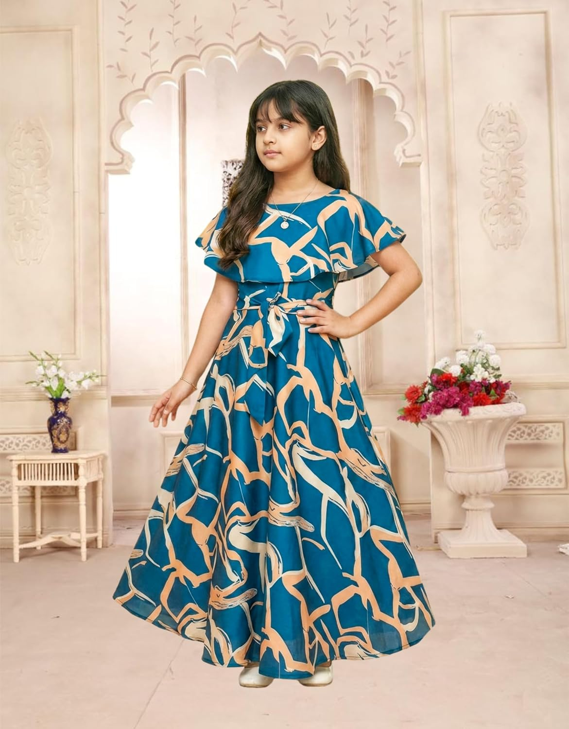 Aarya Designer Girls' Floral Cap-Sleeve Gown - Image 14