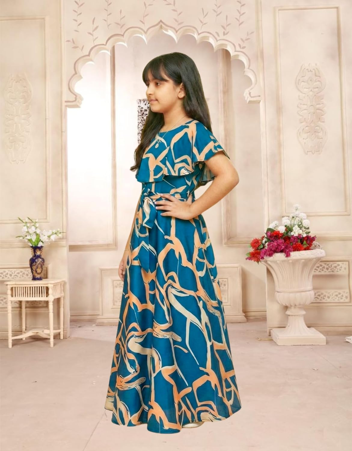 Aarya Designer Girls' Floral Cap-Sleeve Gown - Image 15