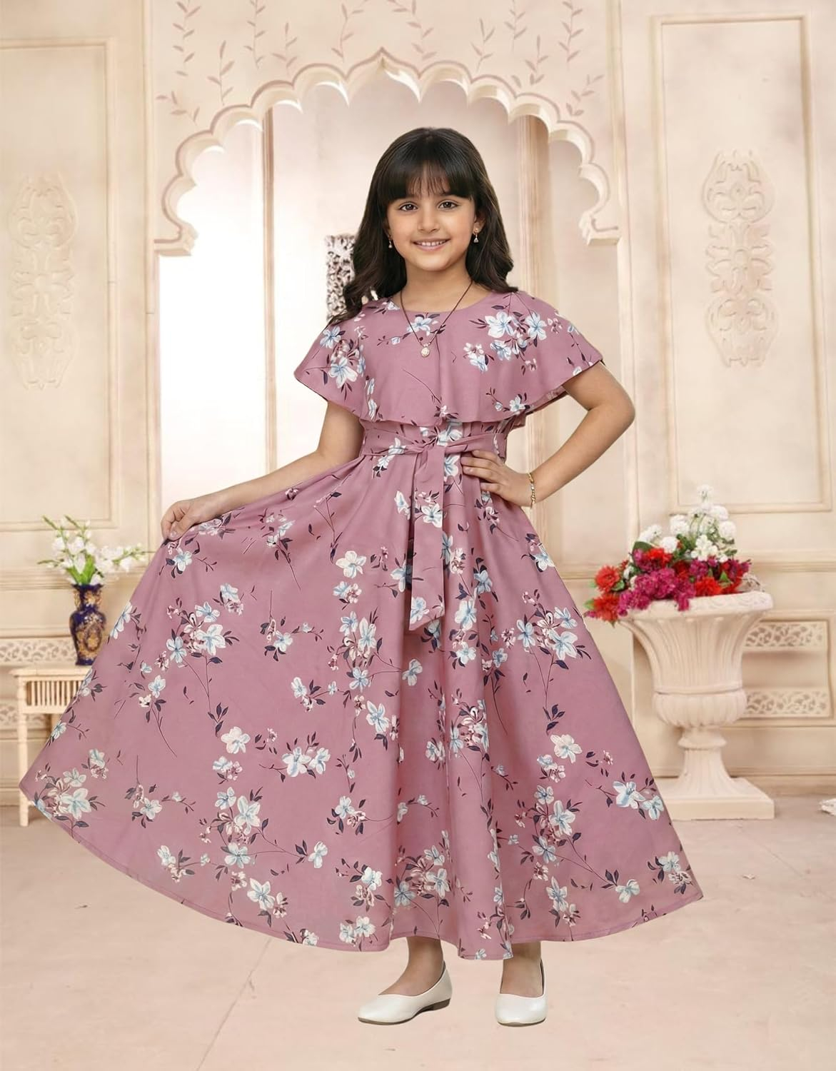 Aarya Designer Girls' Floral Cap-Sleeve Gown - Image 17