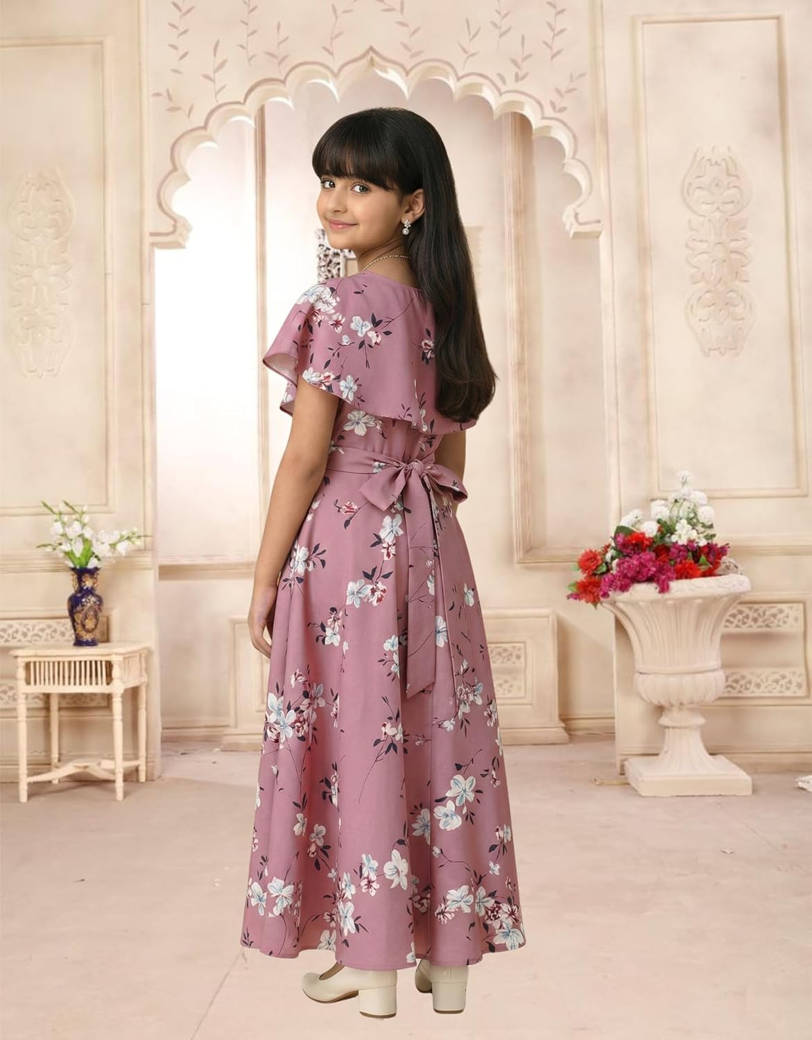 Aarya Designer Girls' Floral Cap-Sleeve Gown - Image 18
