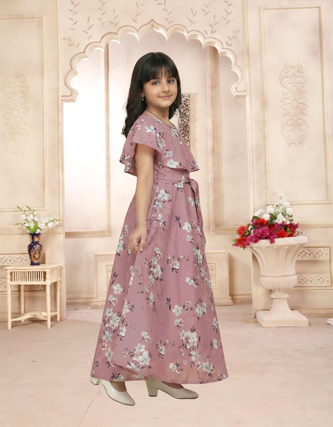Aarya Designer Girls' Floral Cap-Sleeve Gown - Image 19