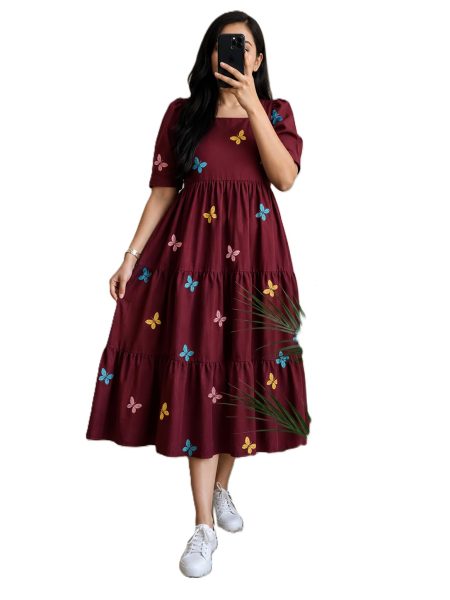 FASHDHUN Women's Floral Rayon A-Line Midi Dress