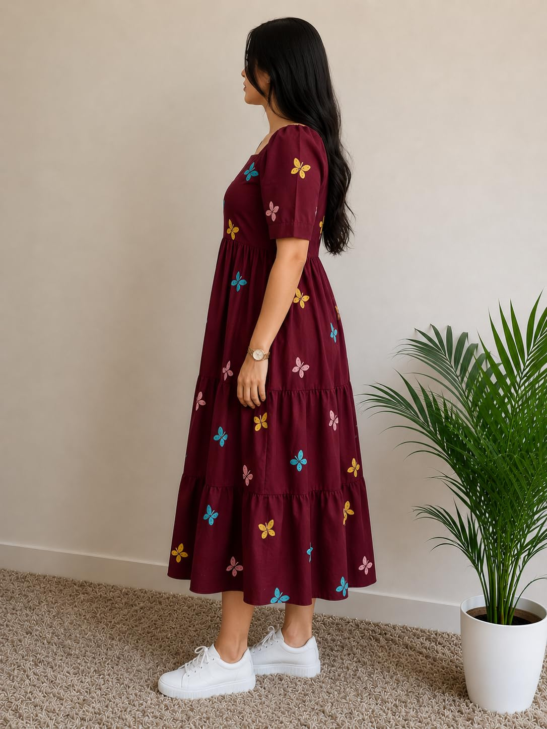FASHDHUN Women's Floral Rayon A-Line Midi Dress - Image 3