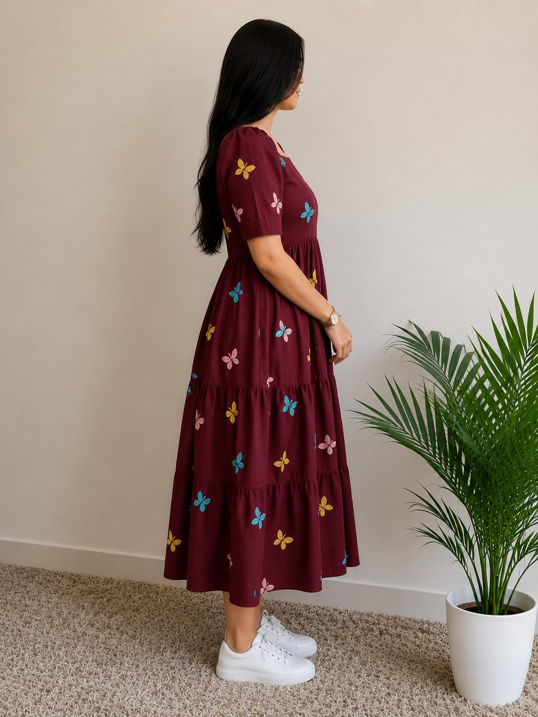 FASHDHUN Women's Floral Rayon A-Line Midi Dress - Image 4