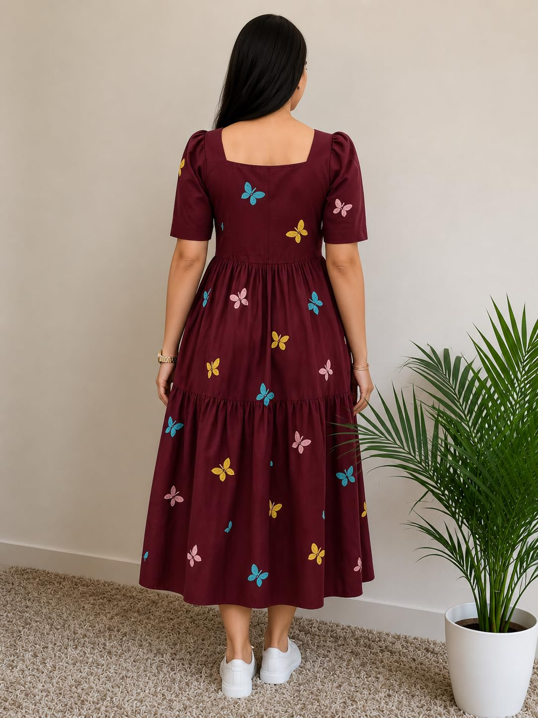 FASHDHUN Women's Floral Rayon A-Line Midi Dress - Image 5