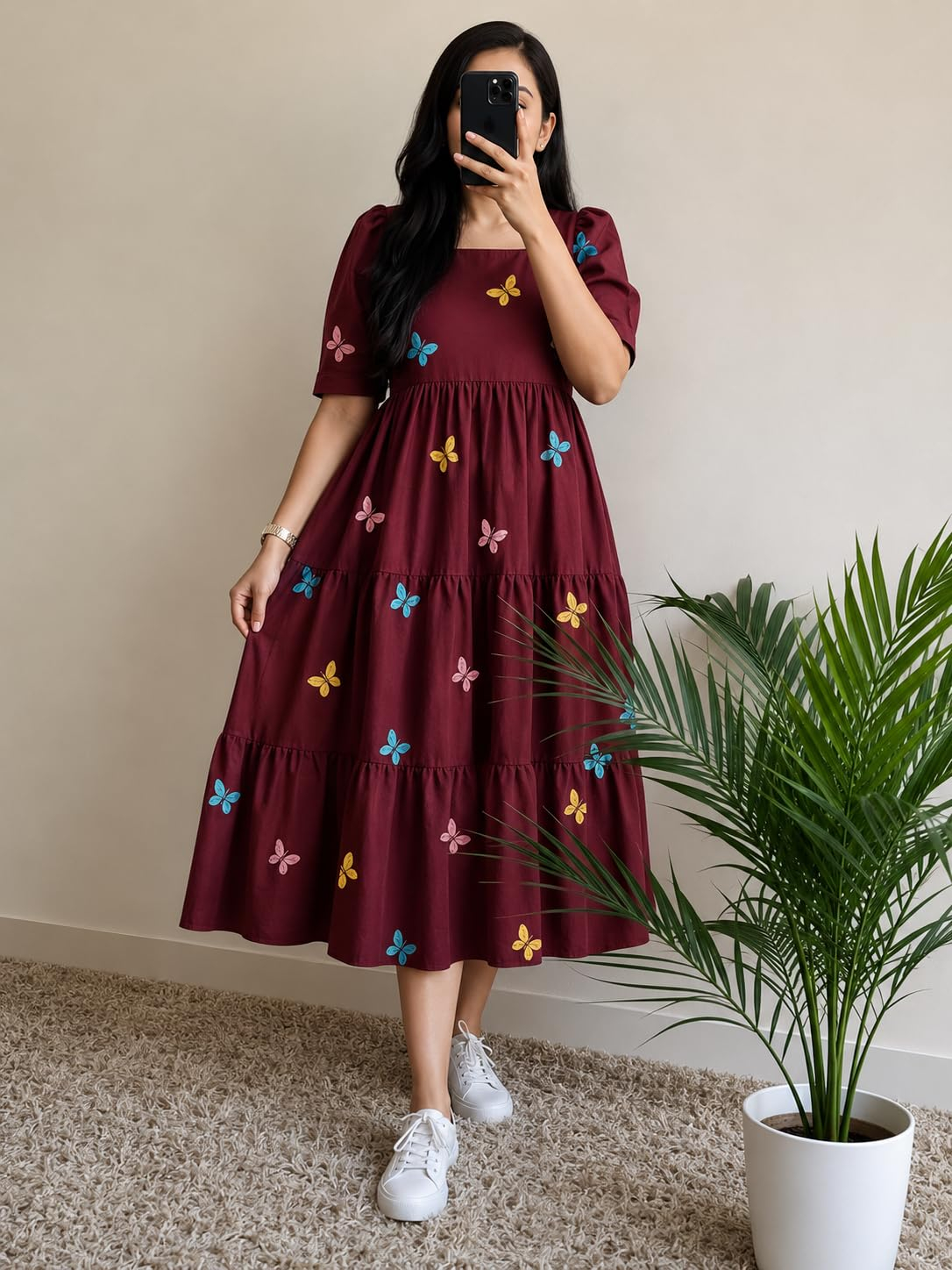 FASHDHUN Women's Floral Rayon A-Line Midi Dress - Image 6
