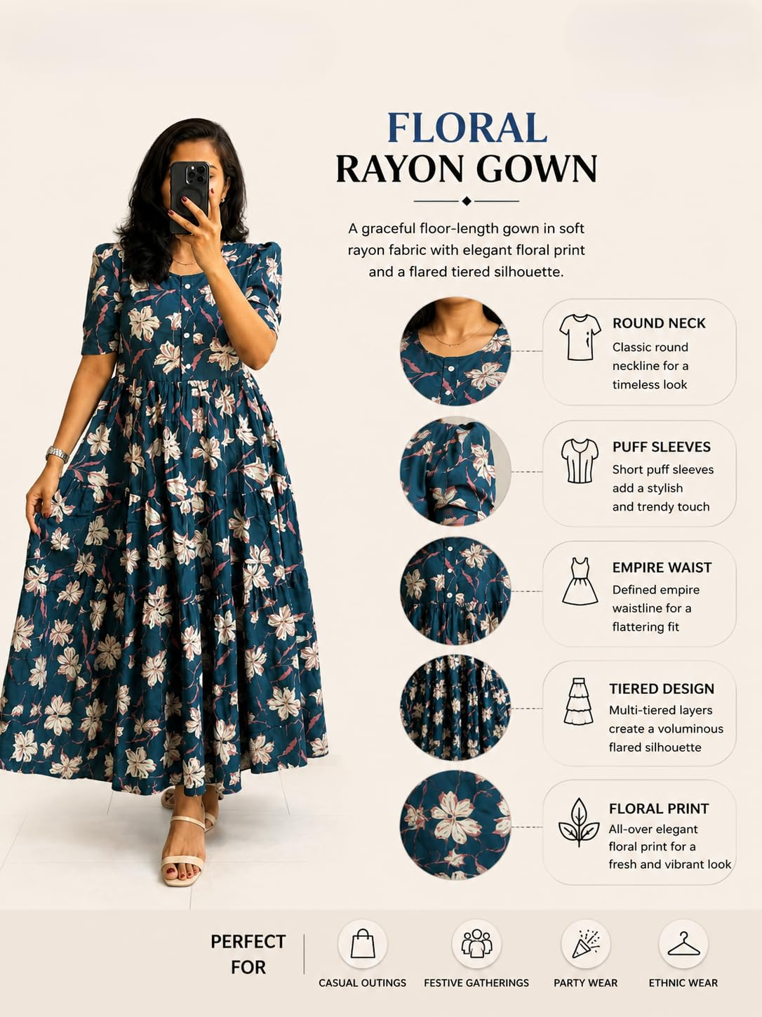 FASHDHUN Women's Floral Rayon A-Line Midi Dress - Image 23