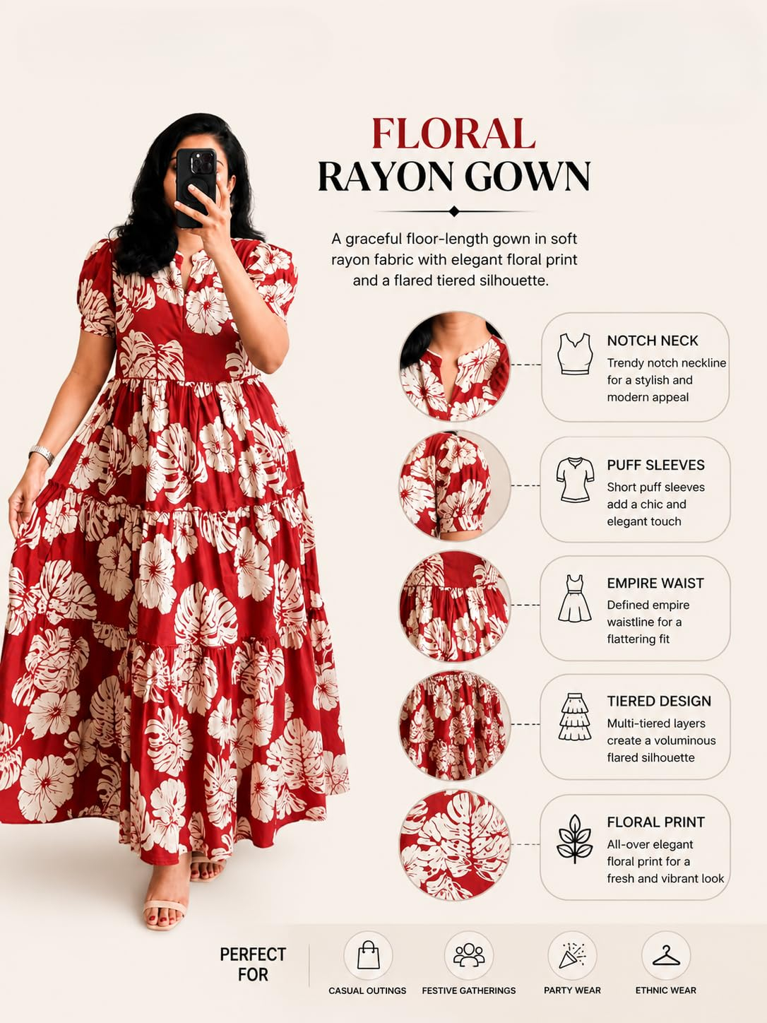FASHDHUN Women's Floral Rayon A-Line Midi Dress - Image 35