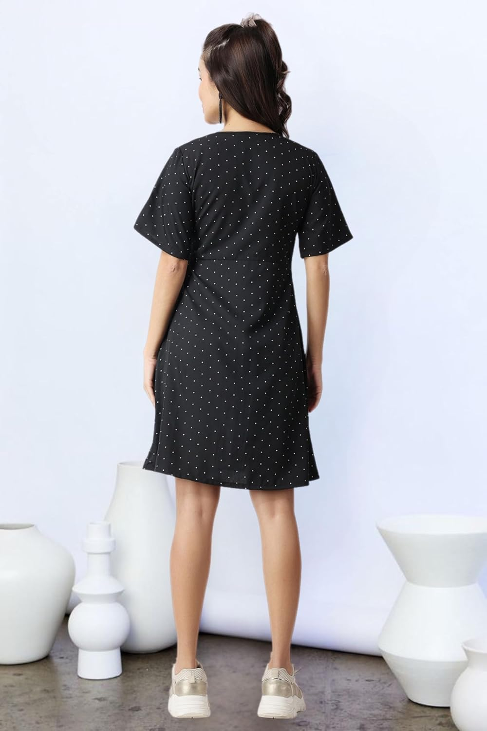 POPWINGS Women's Printed V-Neck Fit-and-Flare Dress - Image 5