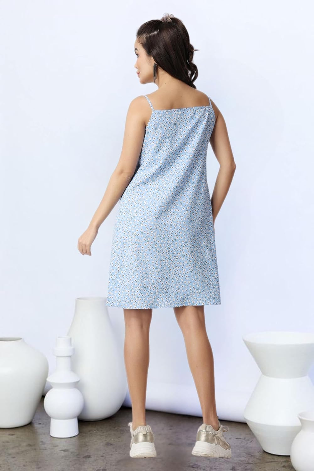 POPWINGS Women's Printed V-Neck Fit-and-Flare Dress - Image 13