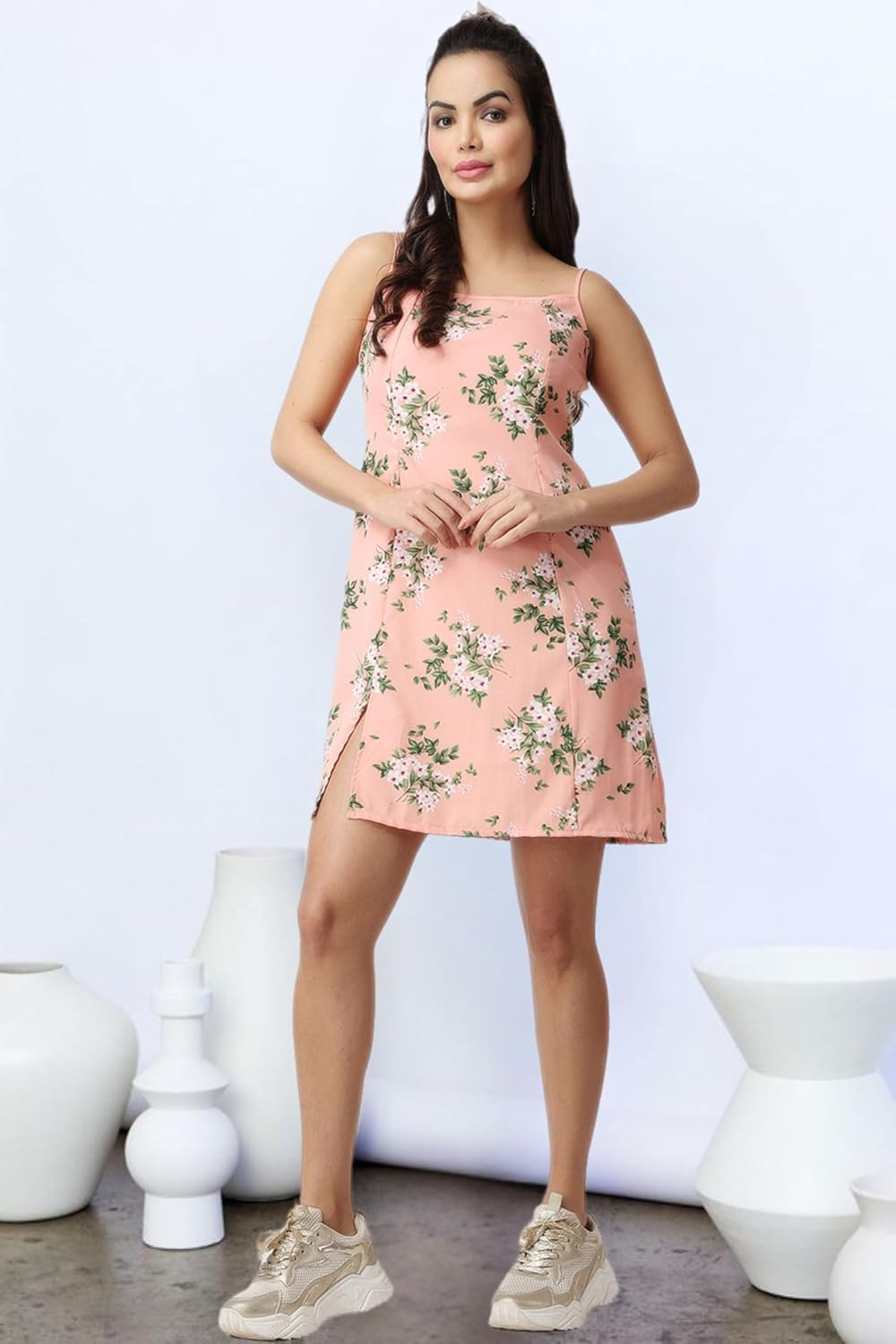 POPWINGS Women's Printed V-Neck Fit-and-Flare Dress - Image 20