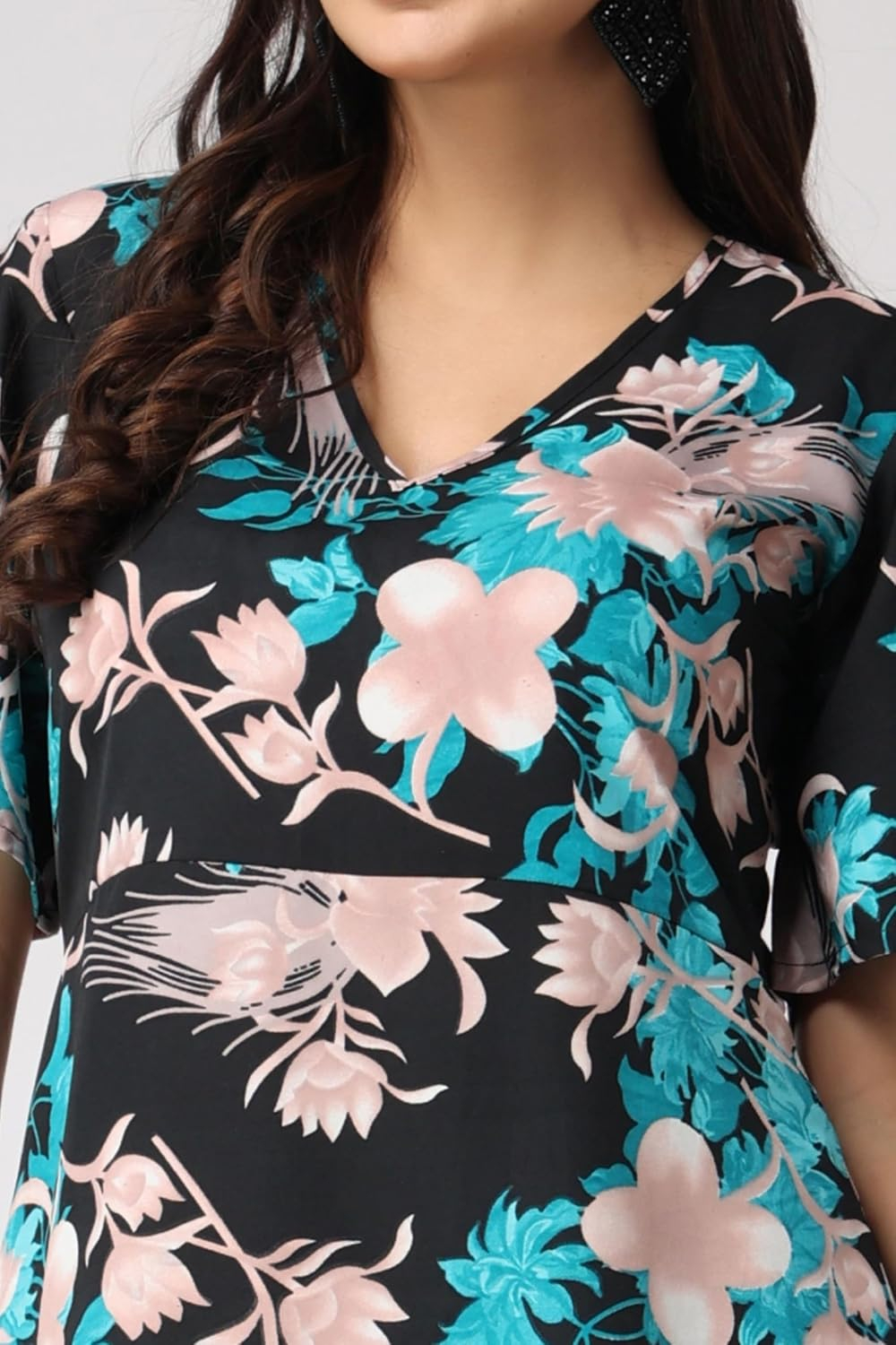 POPWINGS Women's Printed V-Neck Fit-and-Flare Dress - Image 28