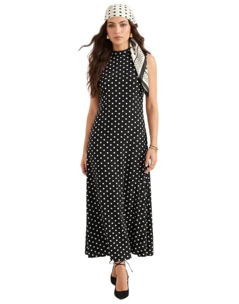Selvia Women's Sleeveless Polka-Dot Crepe Maxi Dress