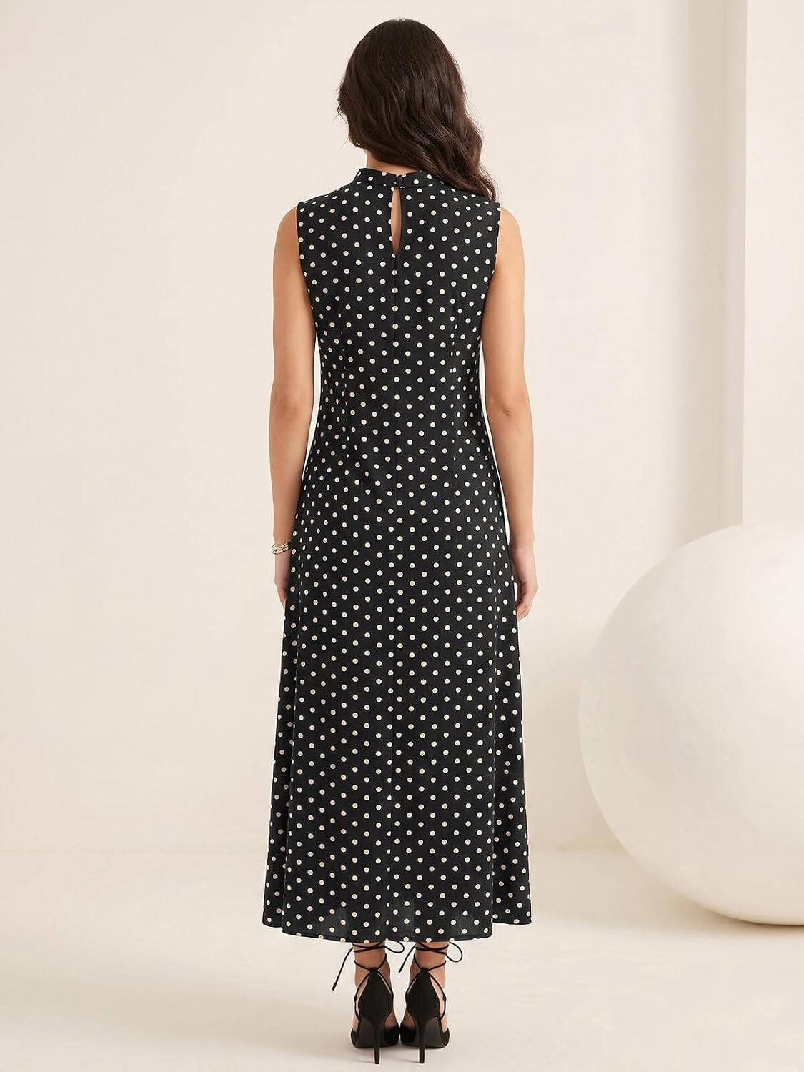 Selvia Women's Sleeveless Polka-Dot Crepe Maxi Dress - Image 2