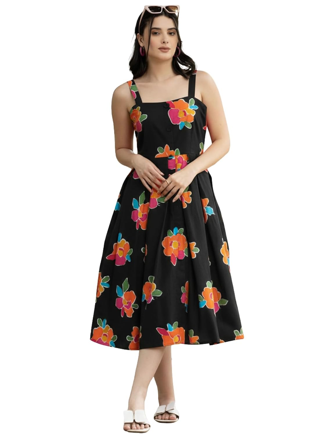 Bollyclues Women's Sleeveless Floral Rayon Maxi Dress