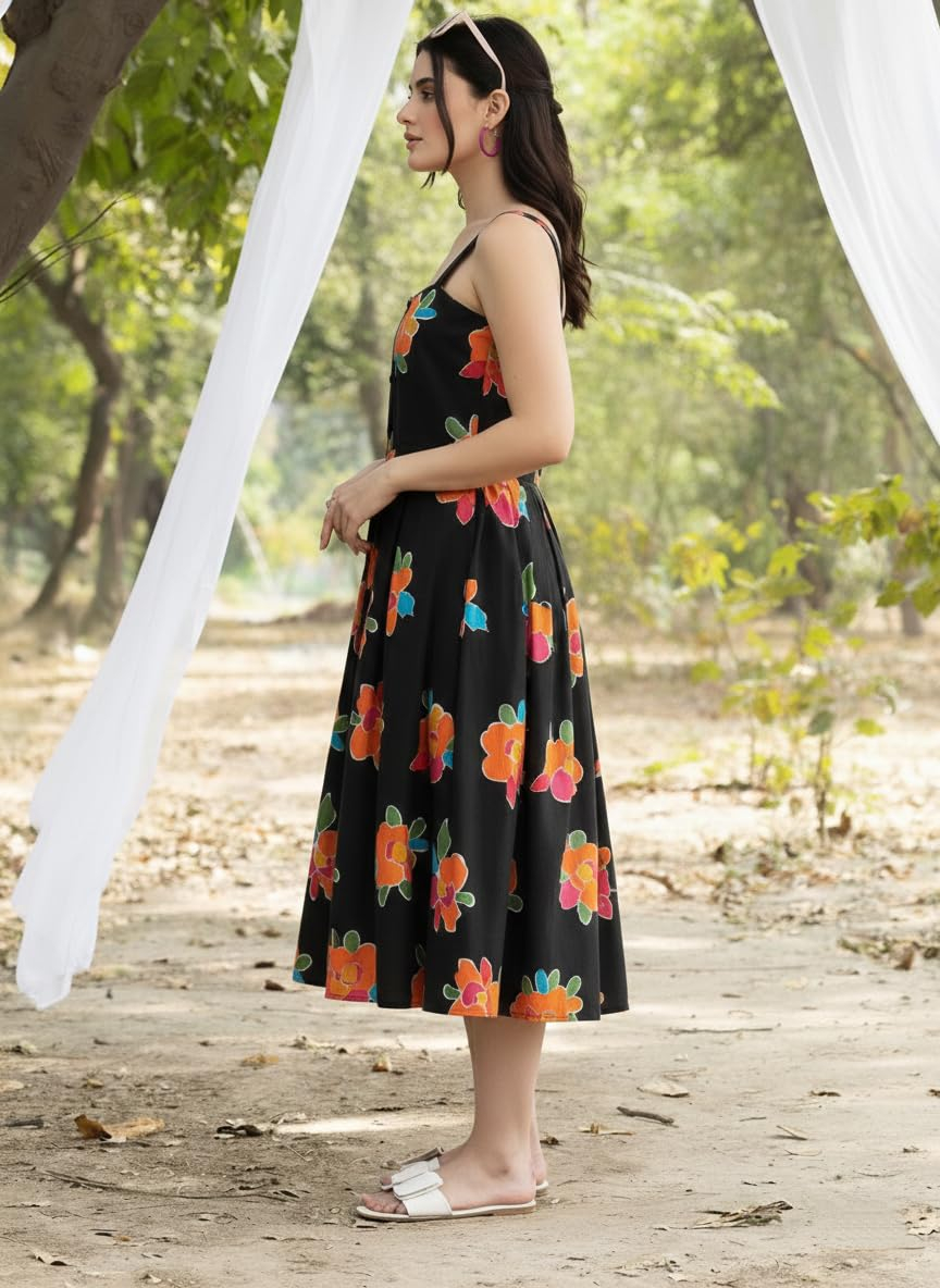Bollyclues Women's Sleeveless Floral Rayon Maxi Dress - Image 3