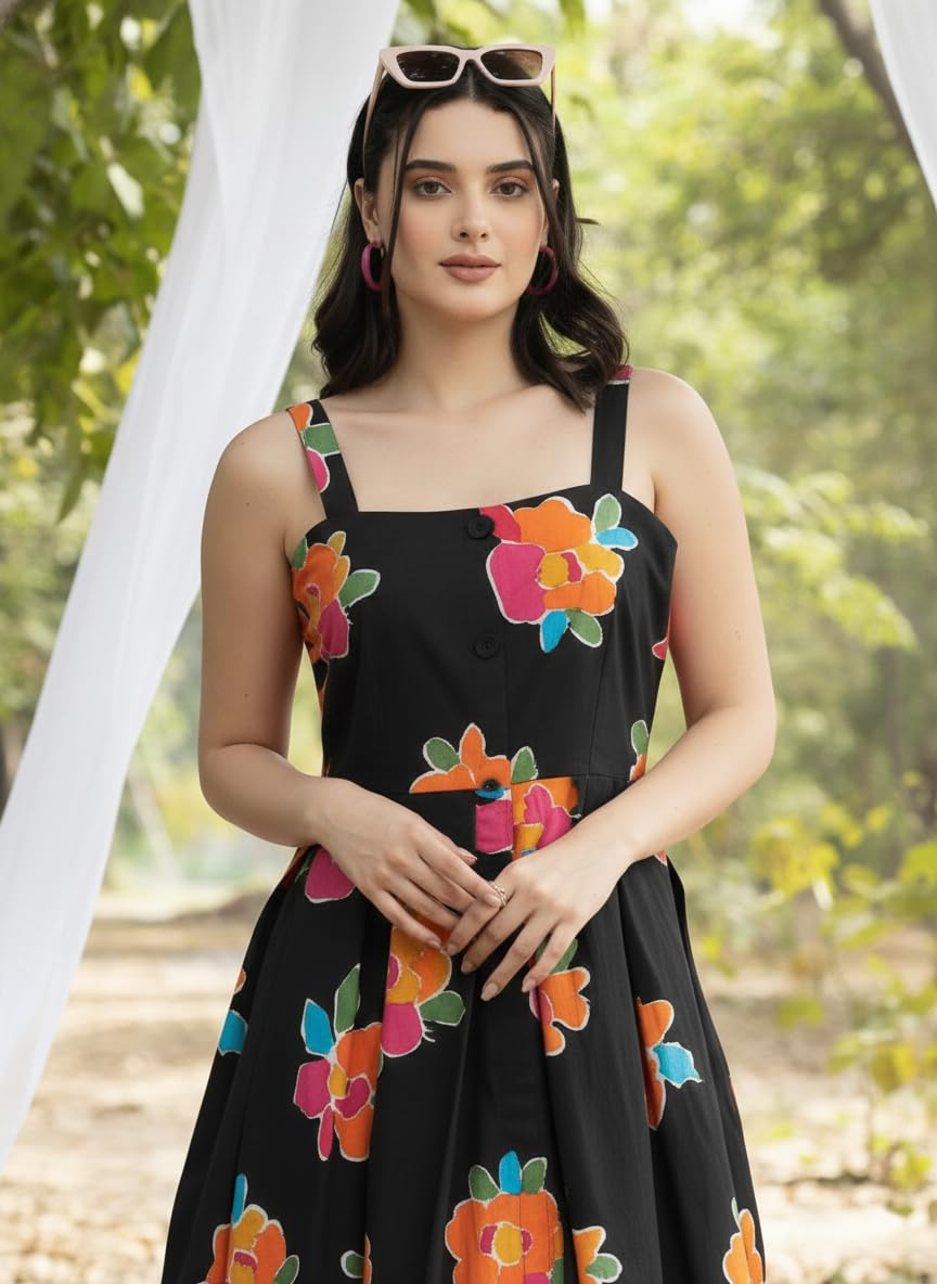 Bollyclues Women's Sleeveless Floral Rayon Maxi Dress - Image 5