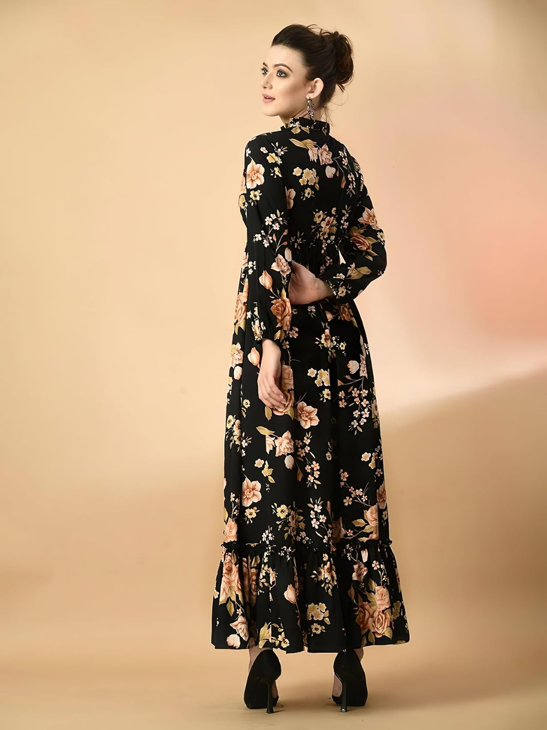 KZULLY Women's Long-Sleeve Floral Maxi Dress with Tie Neck - Image 4