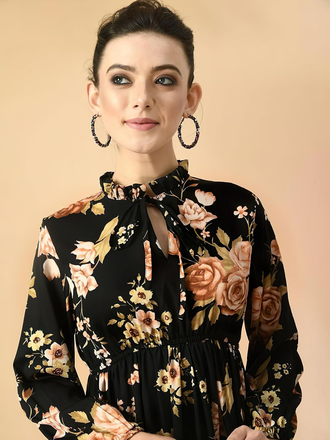 KZULLY Women's Long-Sleeve Floral Maxi Dress with Tie Neck - Image 6