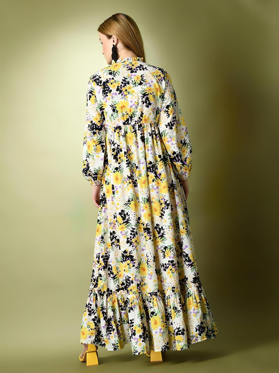 KZULLY Women's Long-Sleeve Floral Maxi Dress with Tie Neck - Image 12
