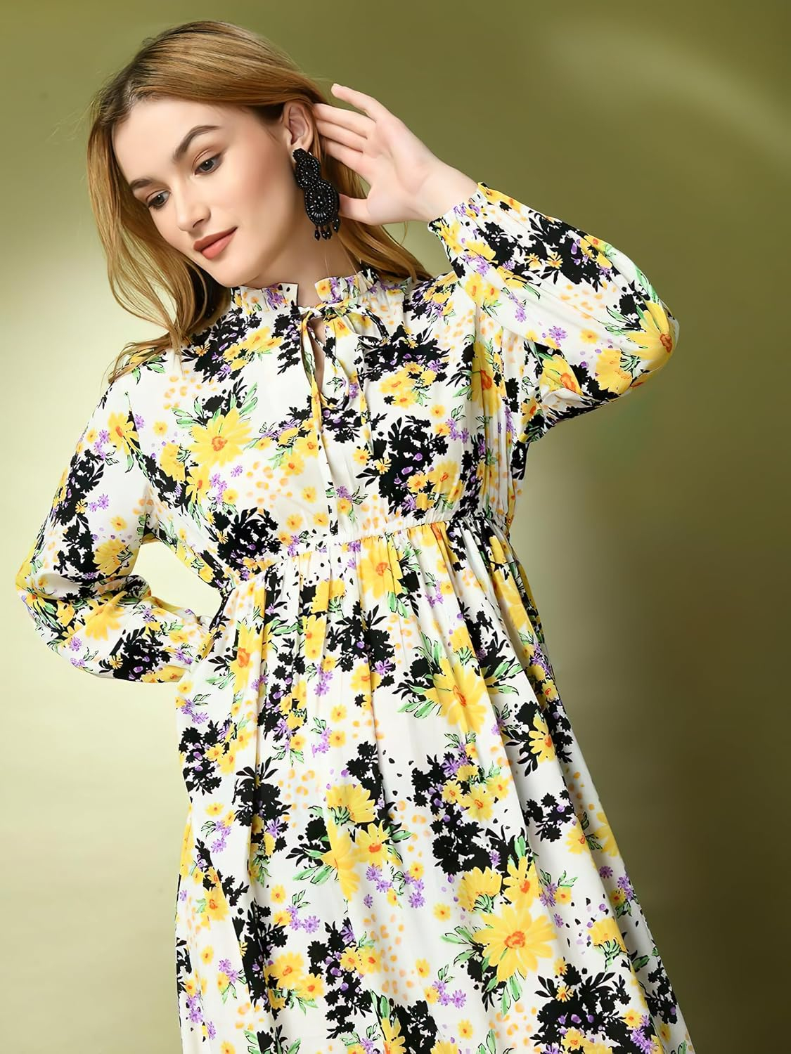 KZULLY Women's Long-Sleeve Floral Maxi Dress with Tie Neck - Image 14