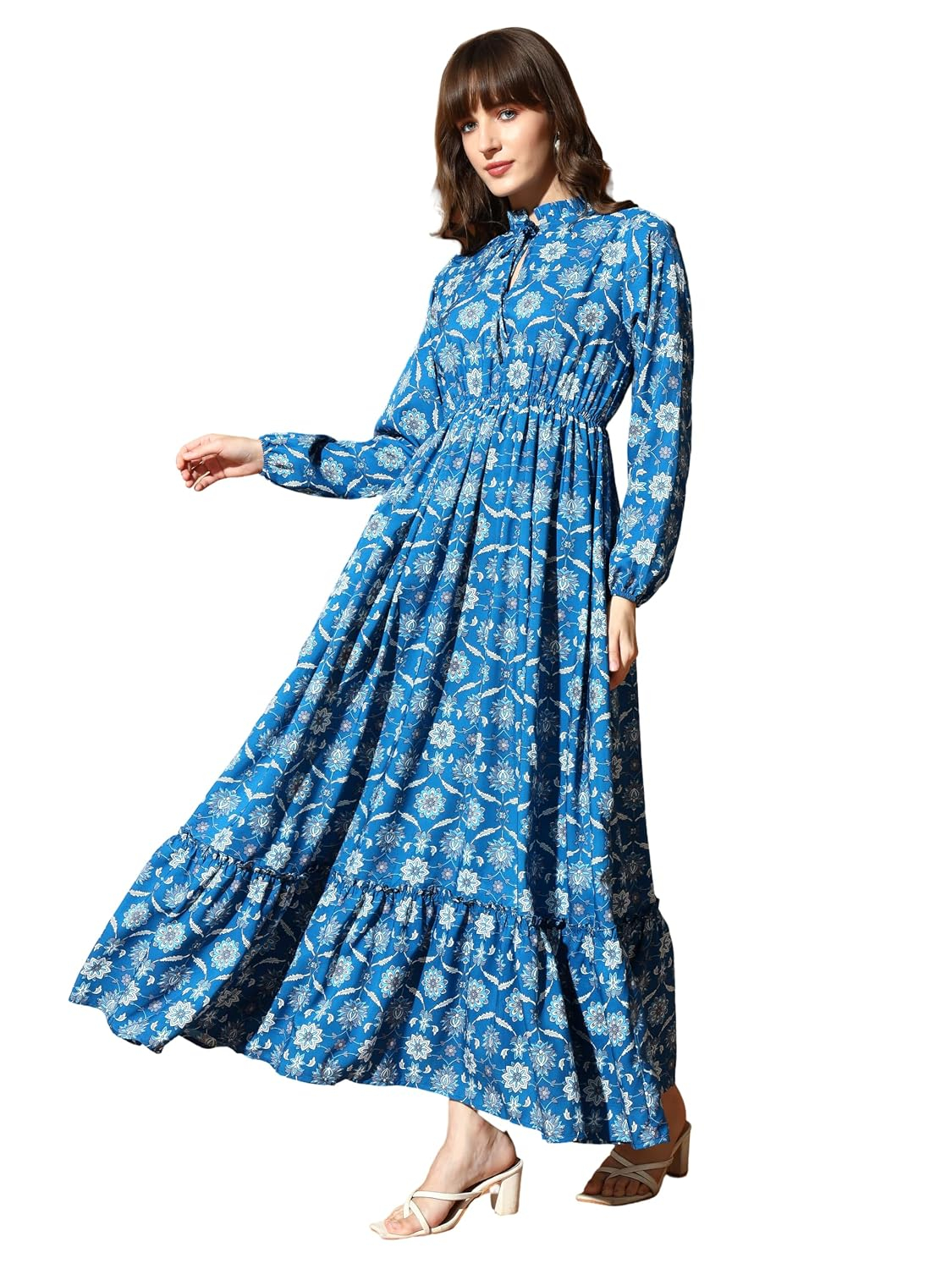 KZULLY Women's Long-Sleeve Floral Maxi Dress with Tie Neck - Image 16