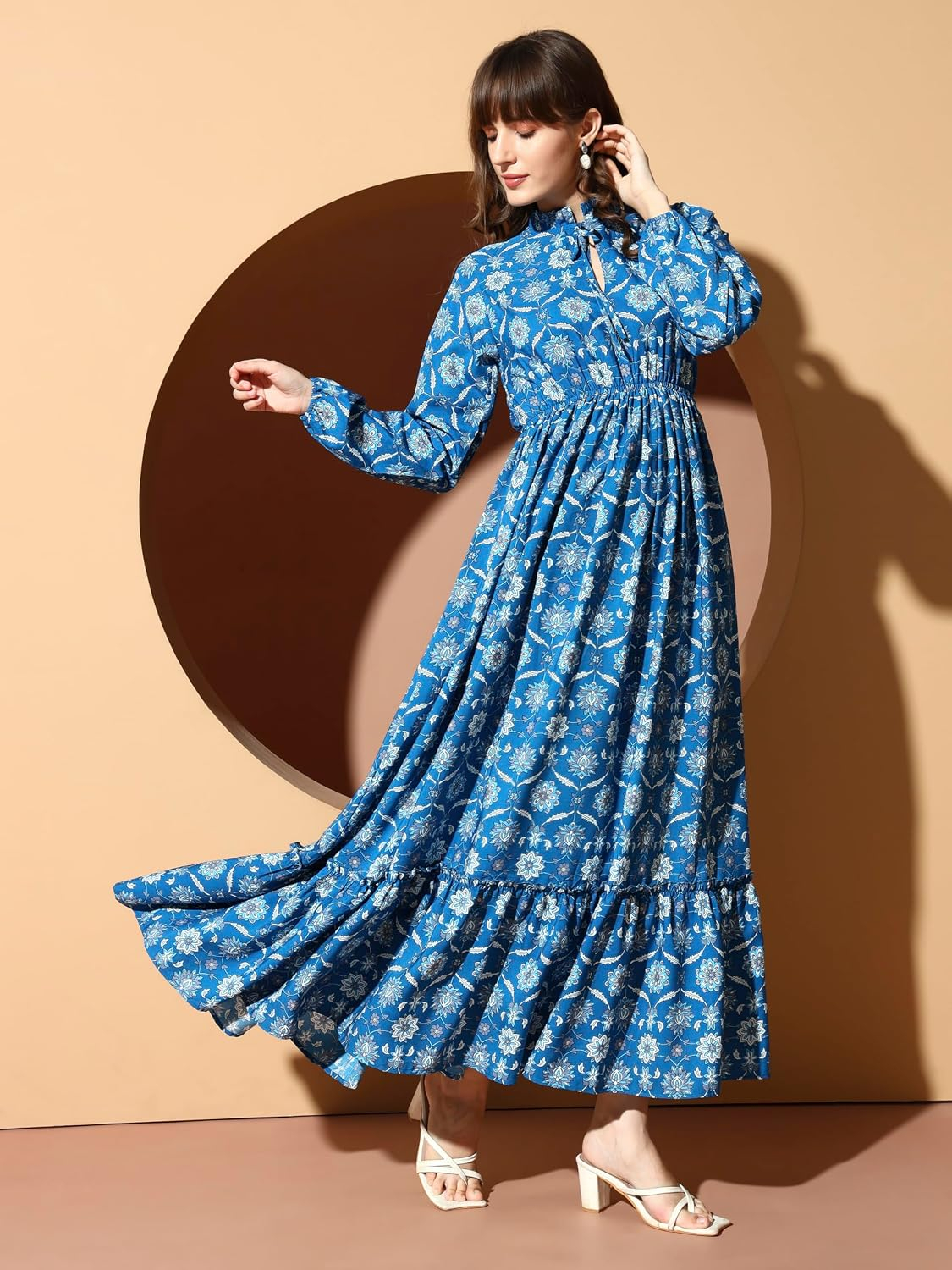 KZULLY Women's Long-Sleeve Floral Maxi Dress with Tie Neck - Image 19
