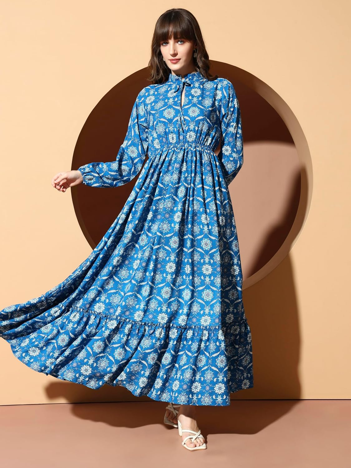 KZULLY Women's Long-Sleeve Floral Maxi Dress with Tie Neck - Image 21