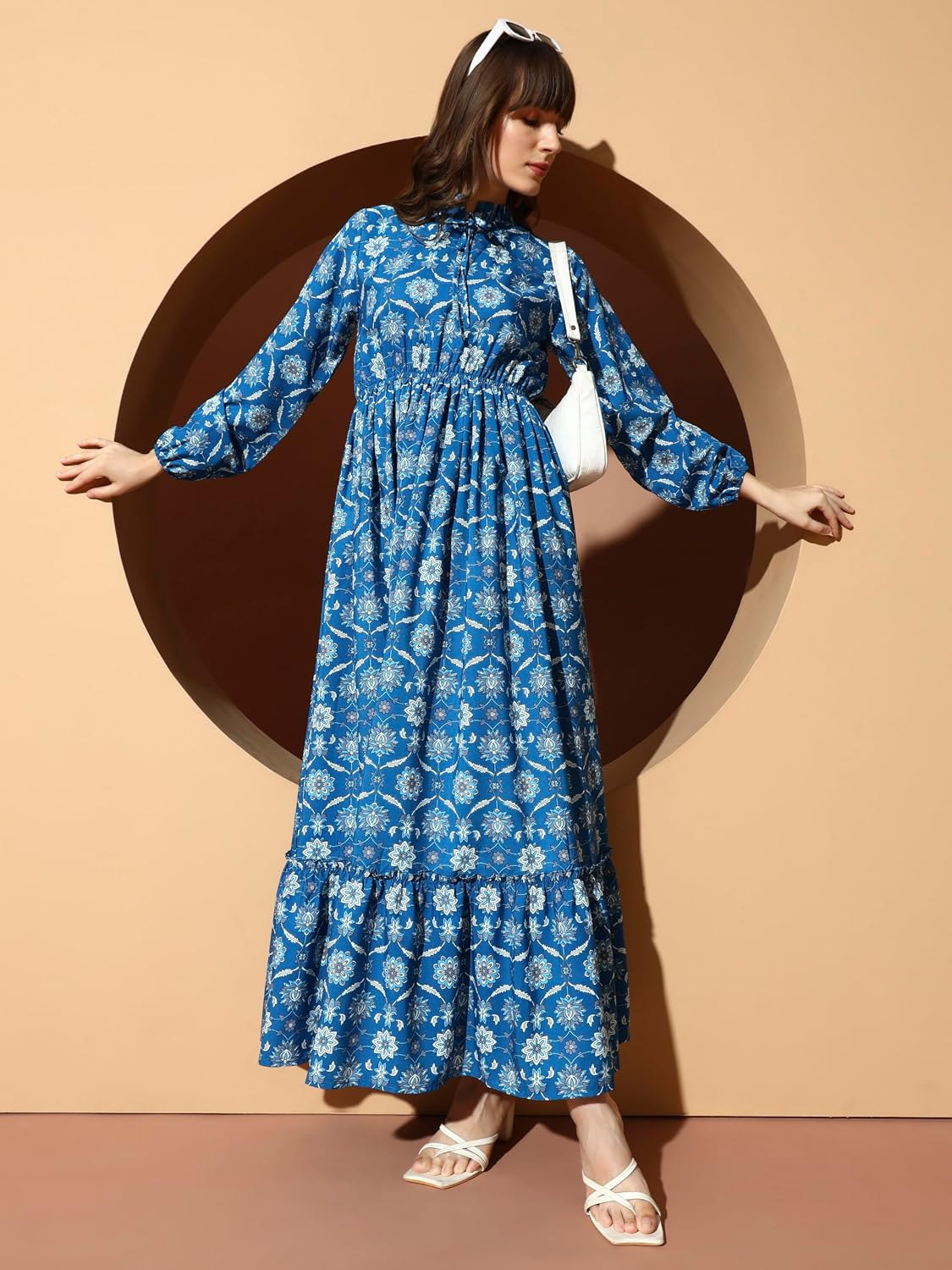 KZULLY Women's Long-Sleeve Floral Maxi Dress with Tie Neck - Image 22