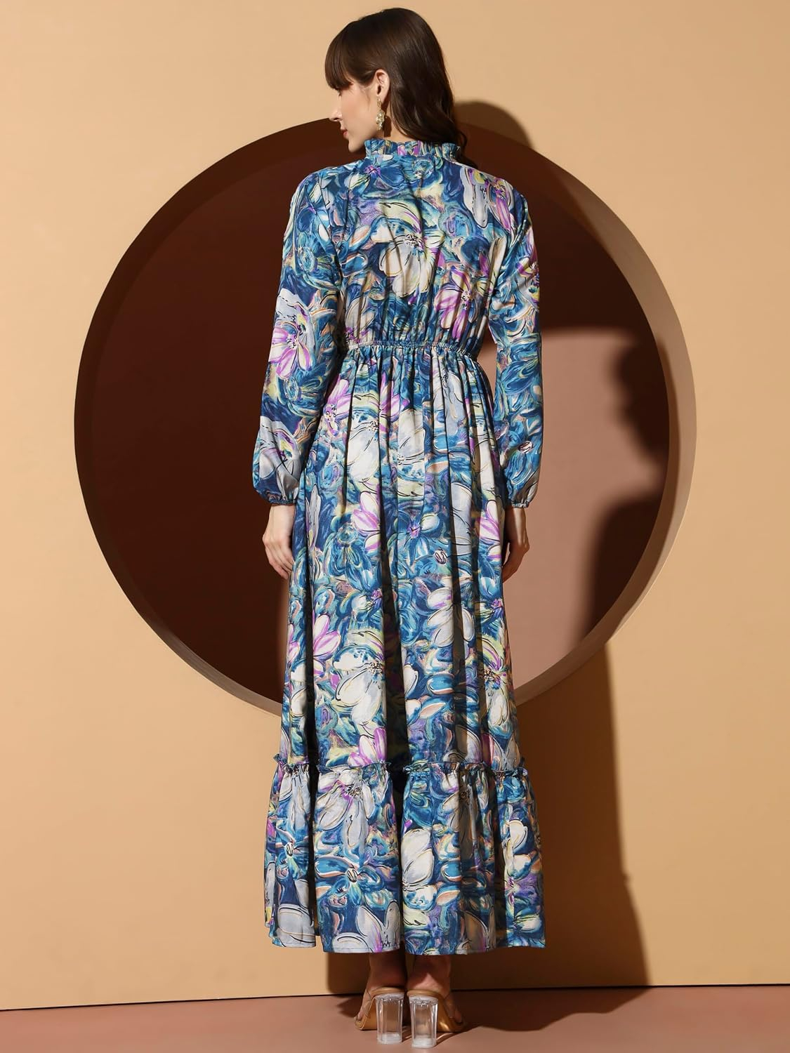 KZULLY Women's Long-Sleeve Floral Maxi Dress with Tie Neck - Image 24