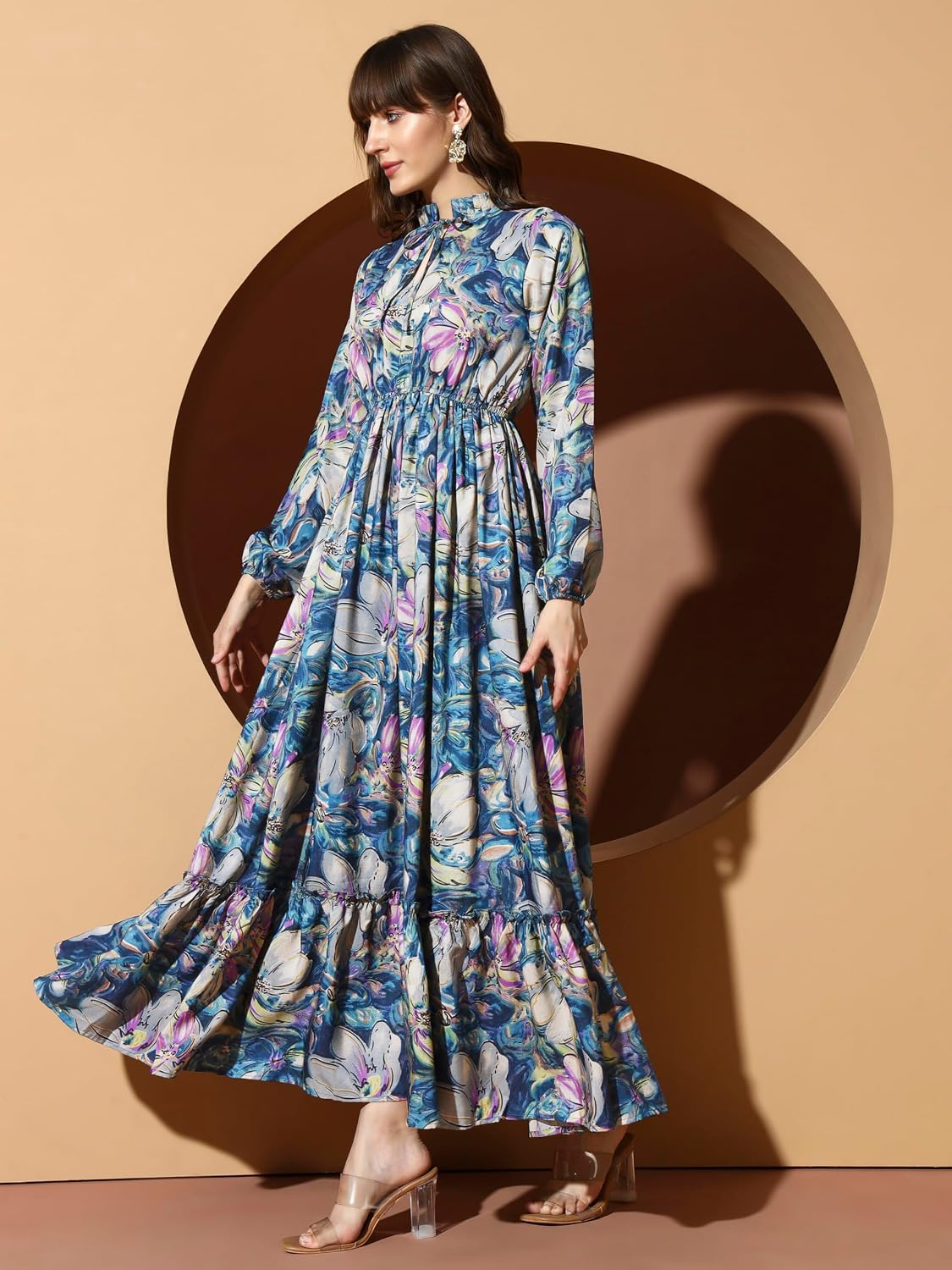 KZULLY Women's Long-Sleeve Floral Maxi Dress with Tie Neck - Image 26